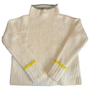 maeve by anthropolgie Cream Ribbed Turtleneck Sweater Yellow Trim Gray Collar